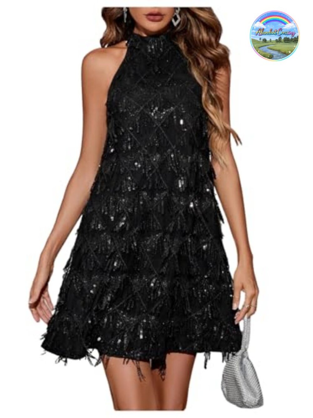 Sequin Sparkly Halter Mini Dress Sleeveless Keyhole Back Party Cocktail